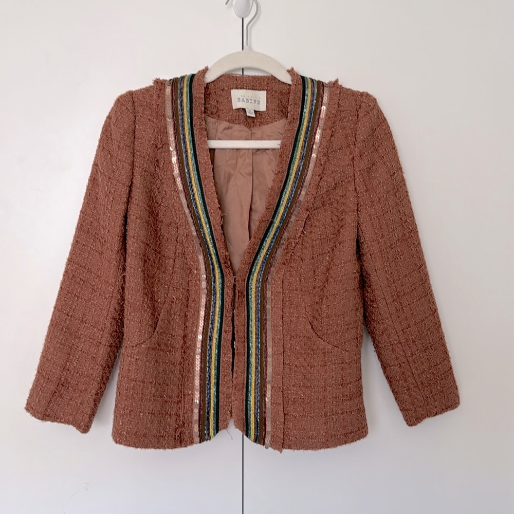 Sabine Tweed Sequin Beaded Blazer - XS